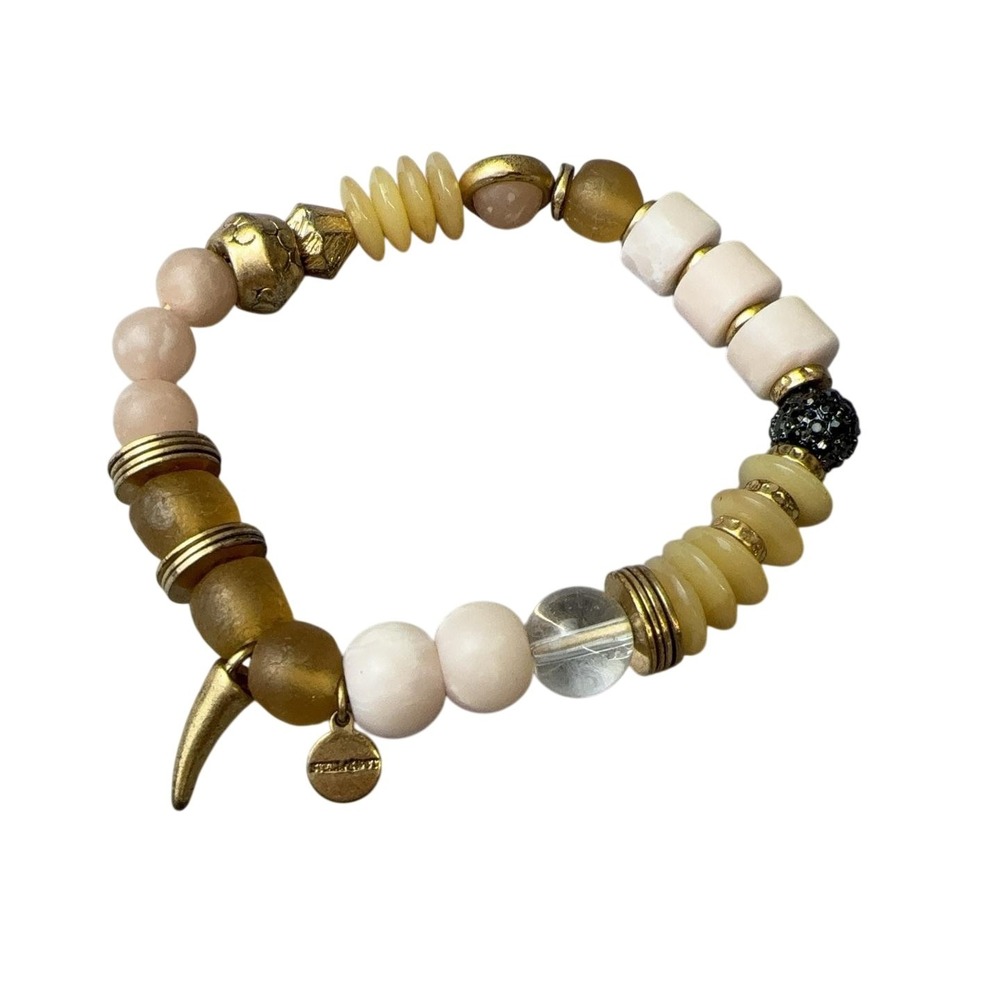 Stella & Dot Beaded Charm Bracelet Multicolor Glass Stone Stretch Boho Style